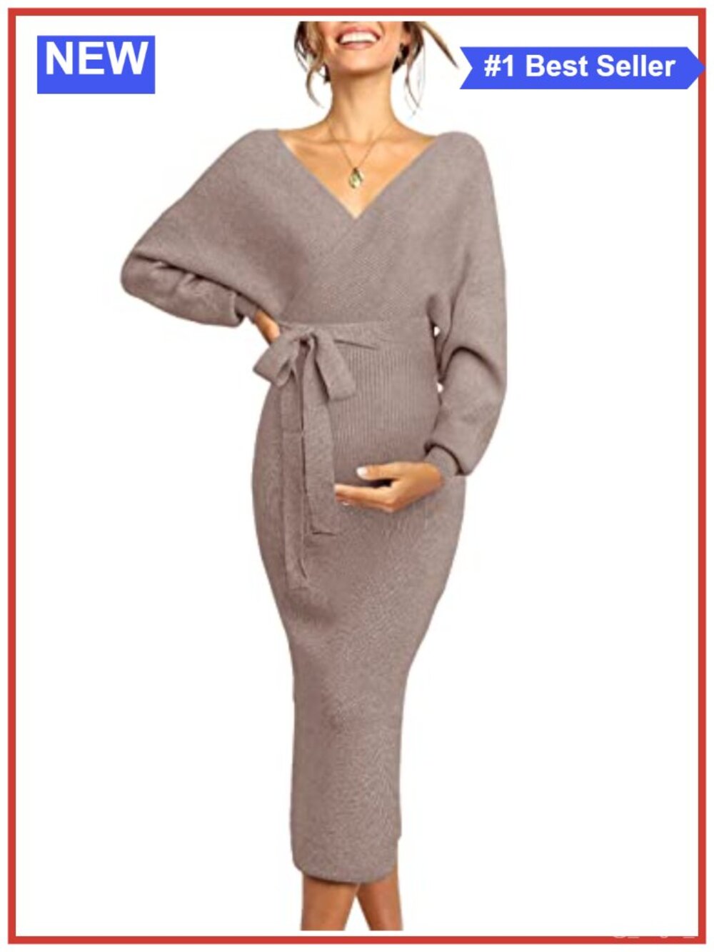 Maternity Sweater Dress Ribbed Knit Wrap Maxi Long Sleeve - Wedding Guest Baby